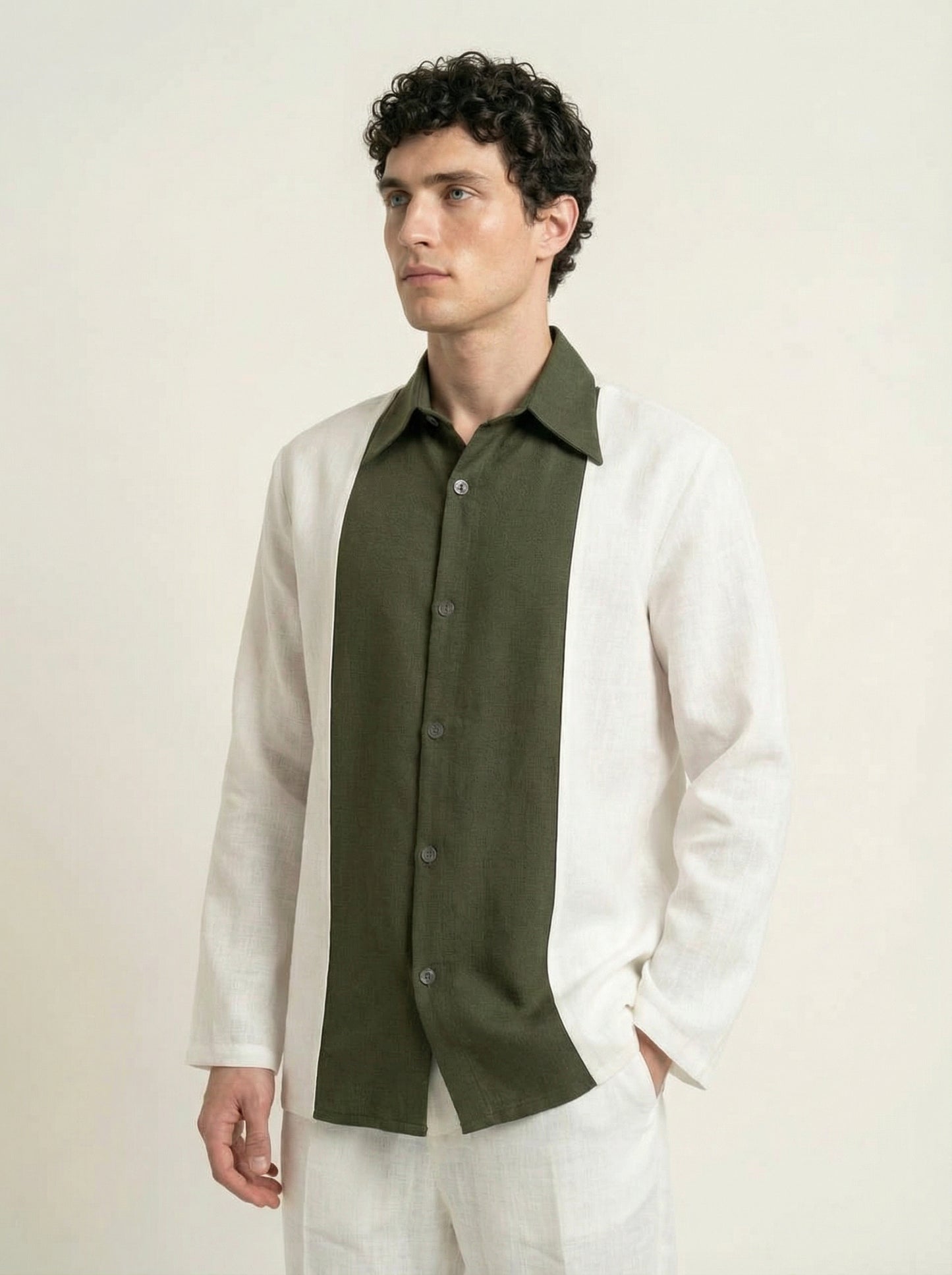 Khaki layered linen shirt