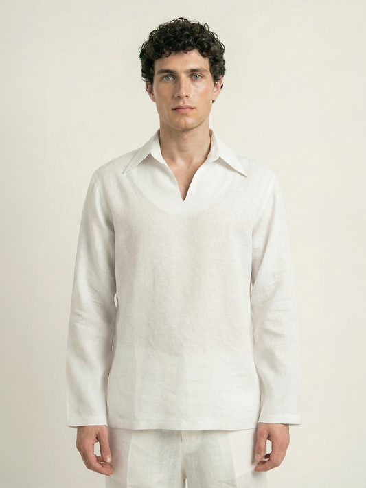 Customized V-shape linen shirt