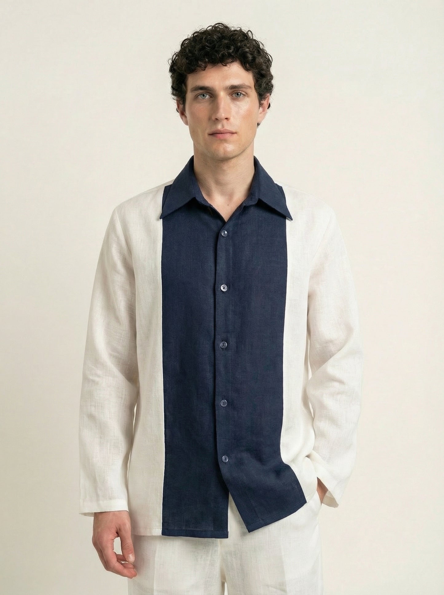 Navy layered linen shirt