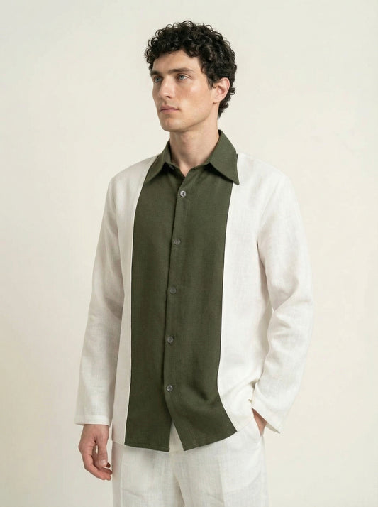 Khaki layered linen shirt