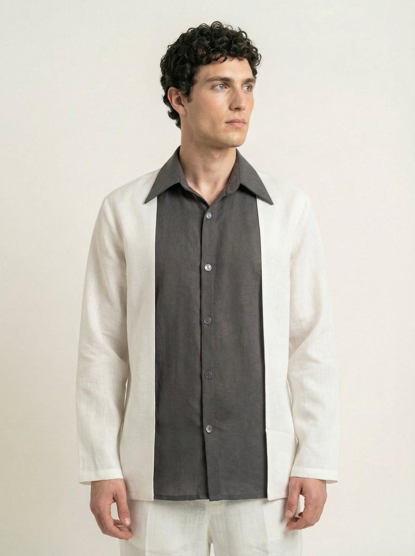 Grey layered linen shirt