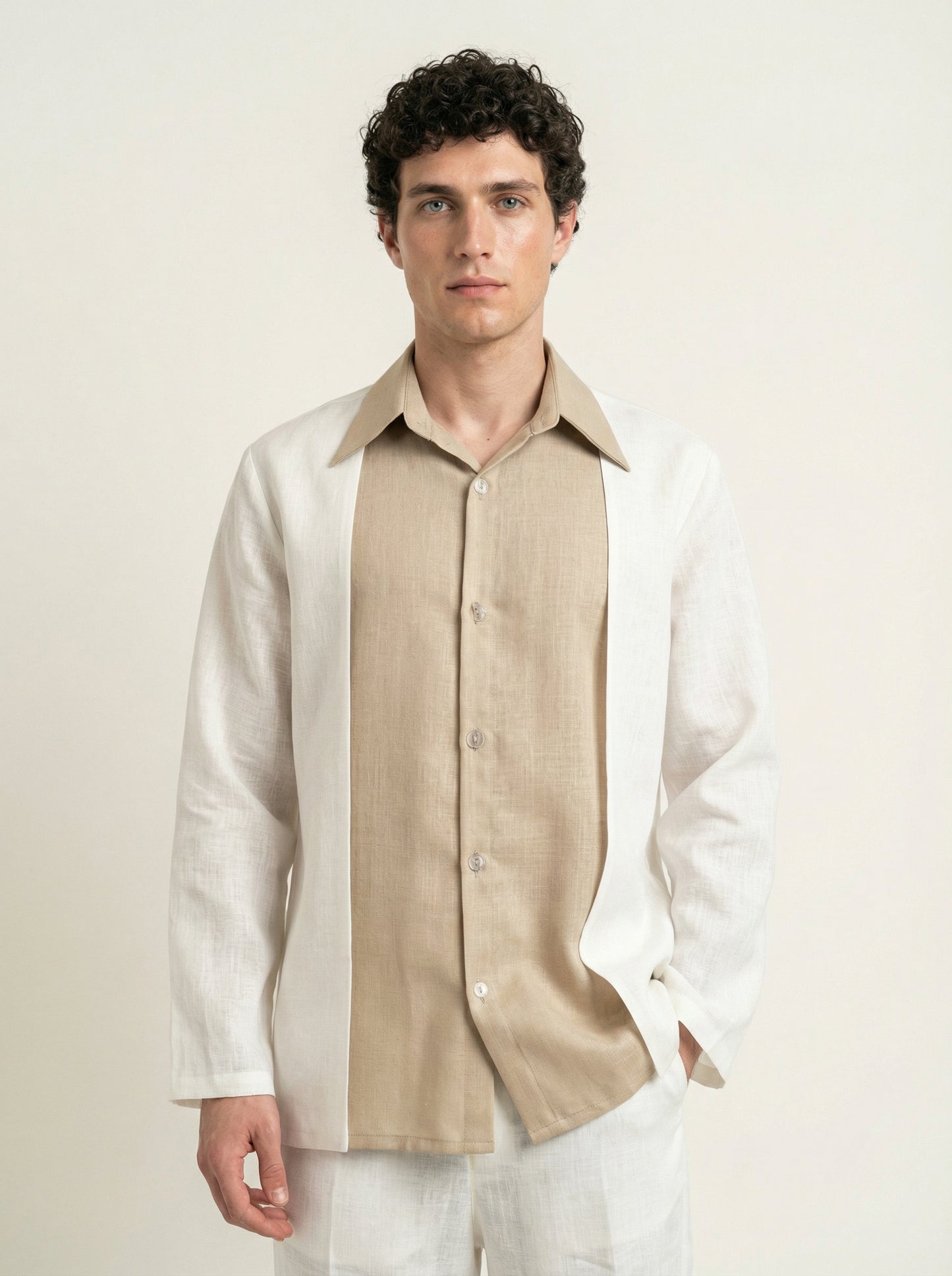 Beige layered linen shirt
