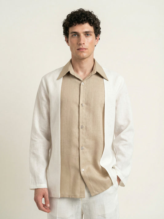 Beige layered linen shirt