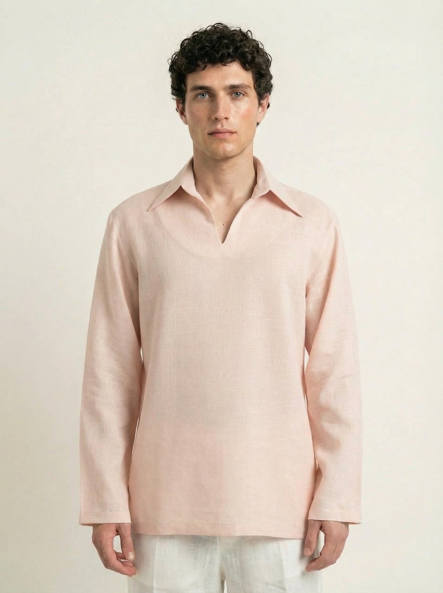 Pink v-neck linen shirt
