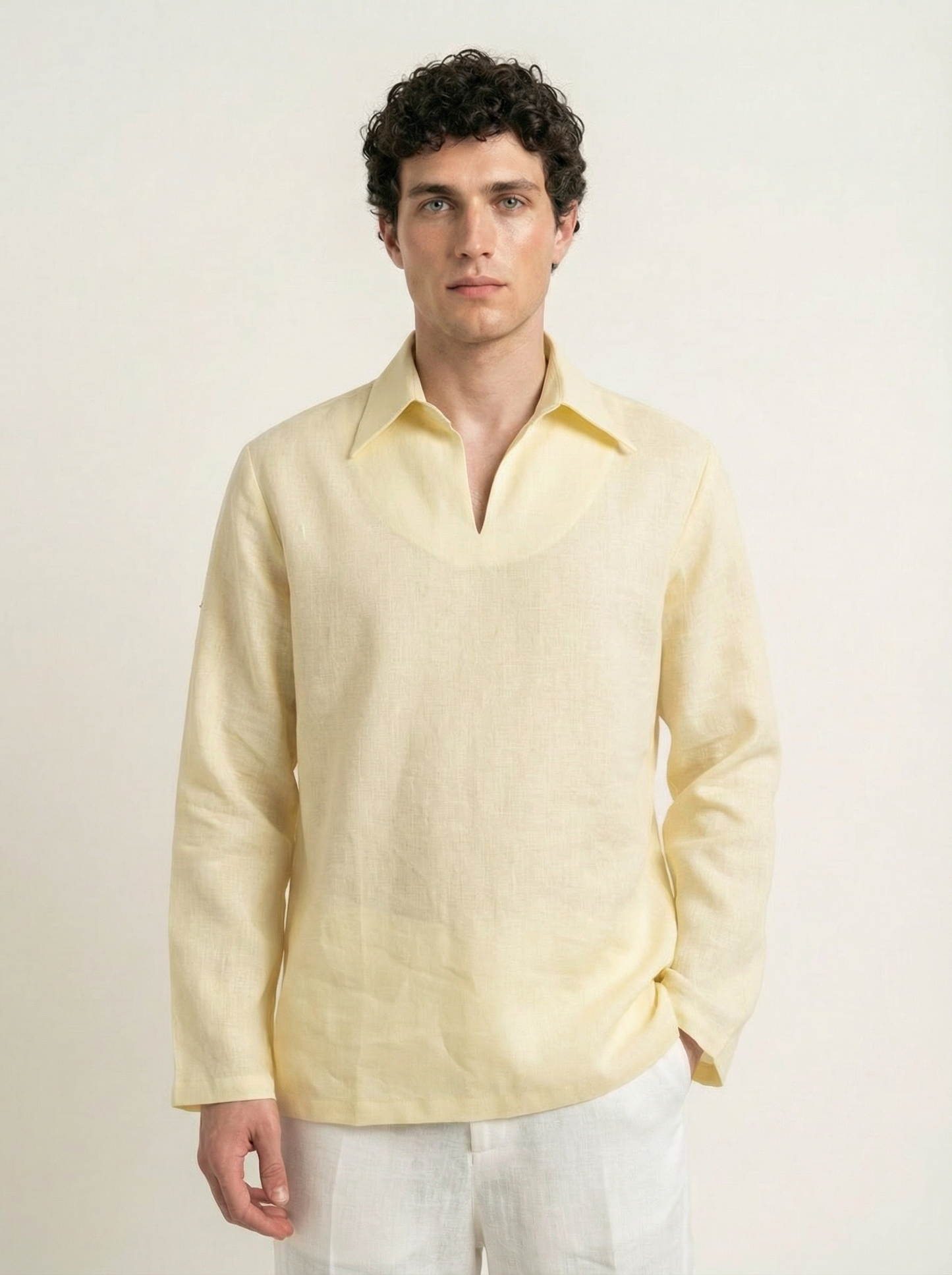 Yellow v-neck linen shirt